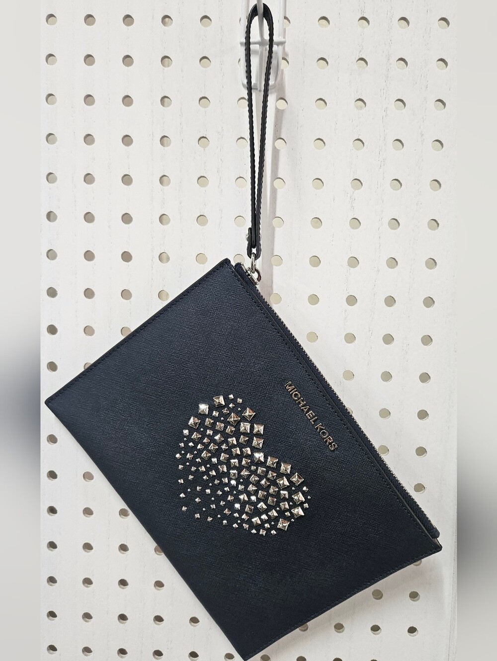 Michael Kors Navy Blue Wristlet with Studded Silver Heart
